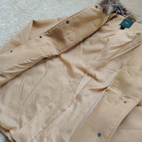 Tan Pea Coat with Faux Fur - Picture 5 of 12